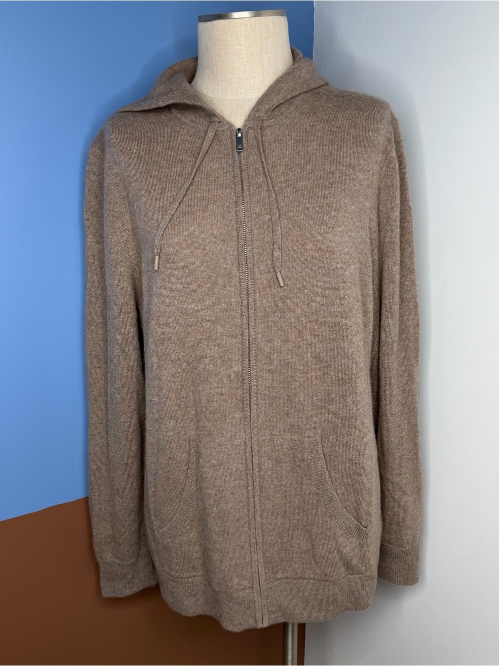 Naadam Signature Cashmere Zip Up‎ Hoodie Brown Taupe Size XL